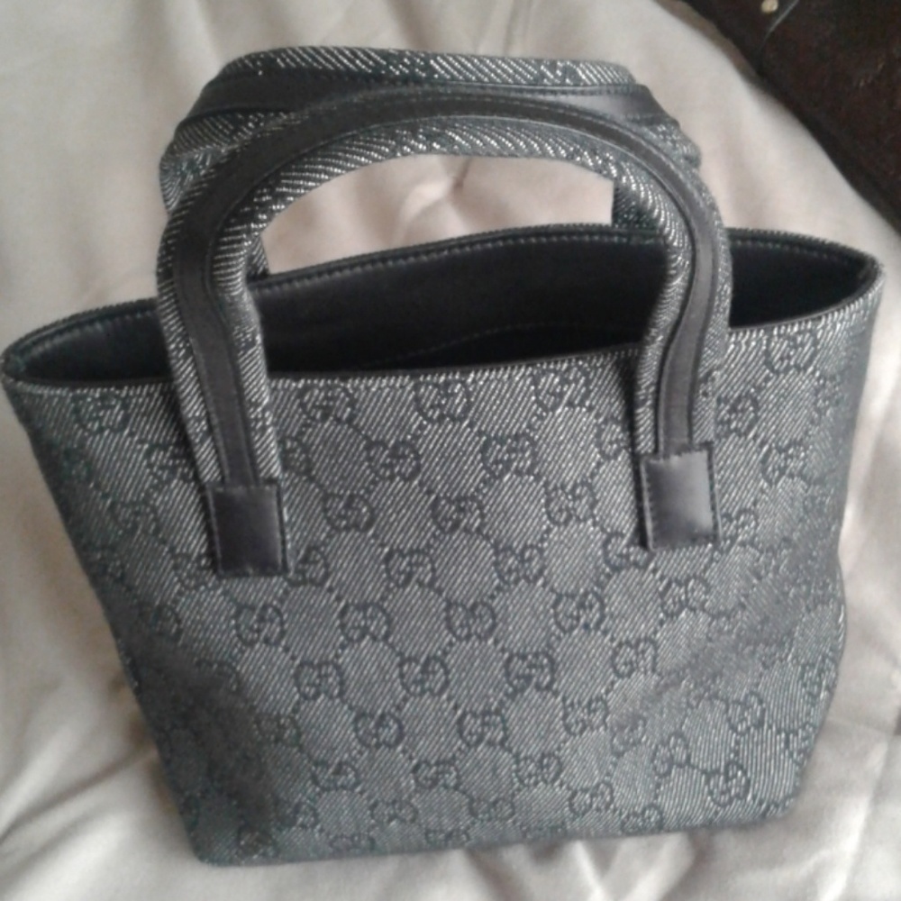 Small Gucci mini tote gray/black signature denim